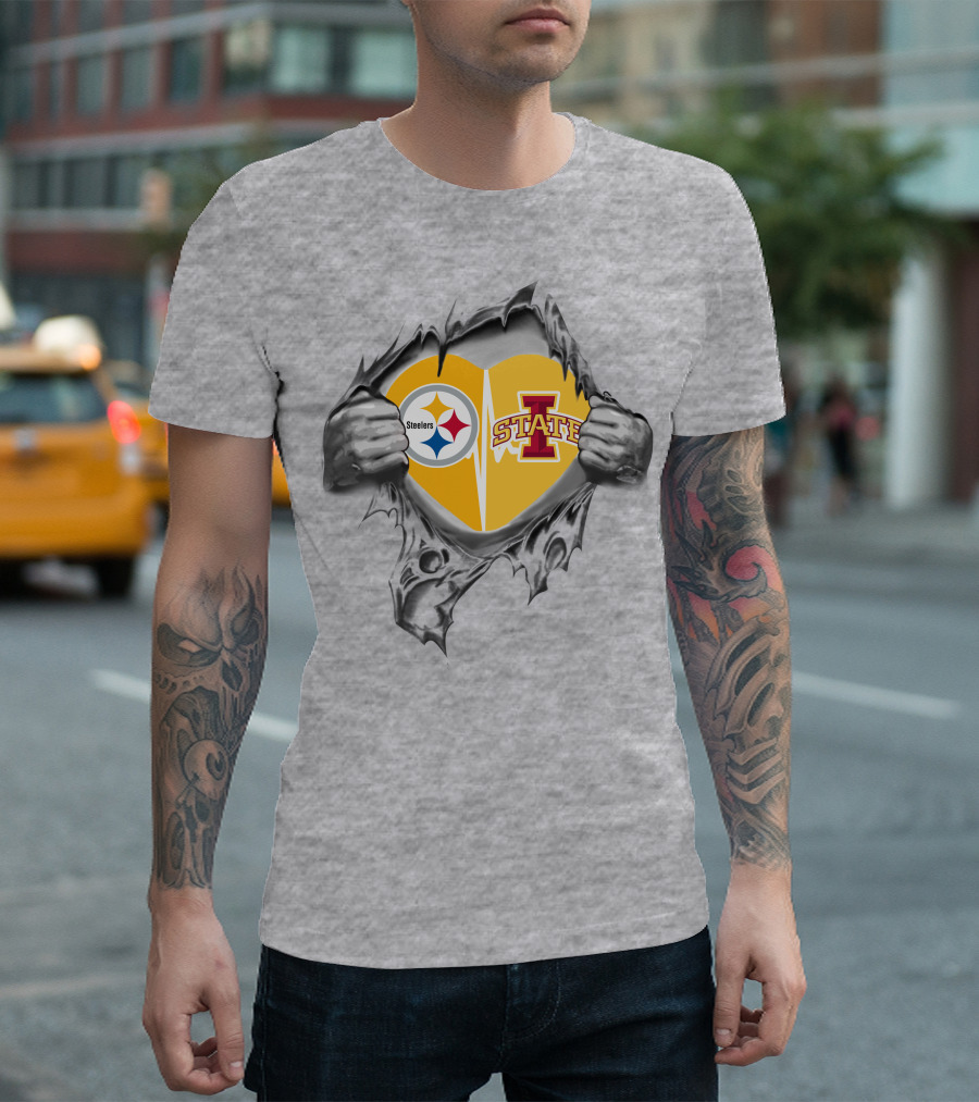 Steelers Iowa State Heart with Torn Hands T-Shirt