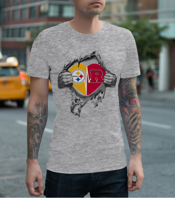 Steelers Rutgers Heart Symbol With Torn Fabric T-Shirt