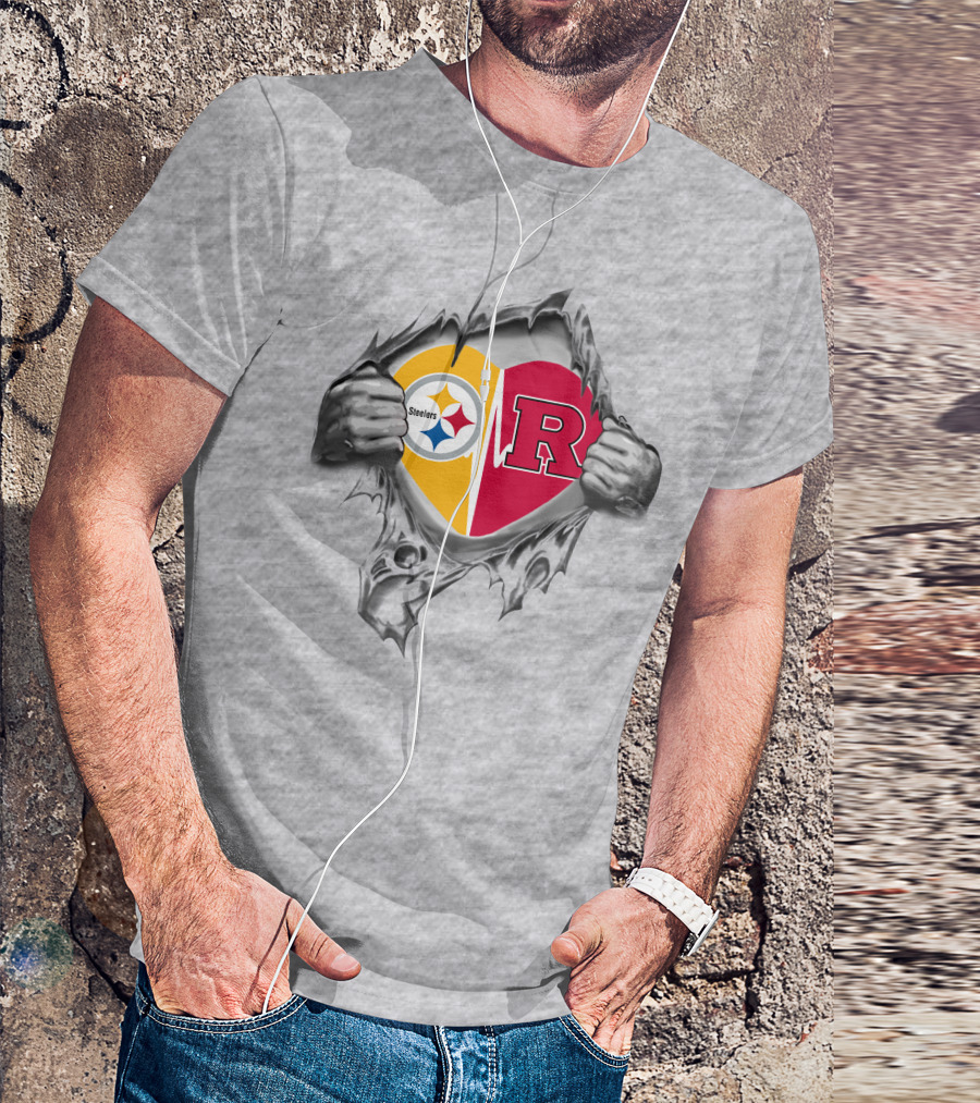 Steelers Rutgers Heart Symbol With Torn Fabric T-Shirt