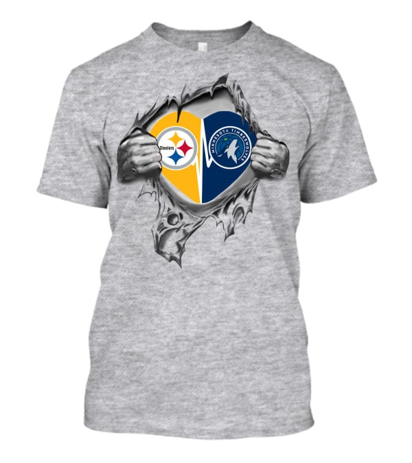 Steelers Timberwolves Heart Logo Rip T-Shirt
