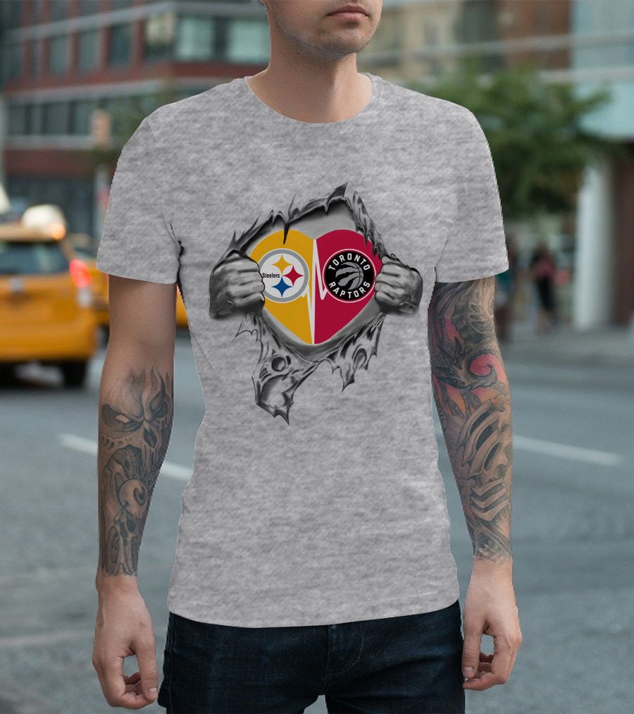 Steelers Toronto Raptors Heart Combination T-Shirt