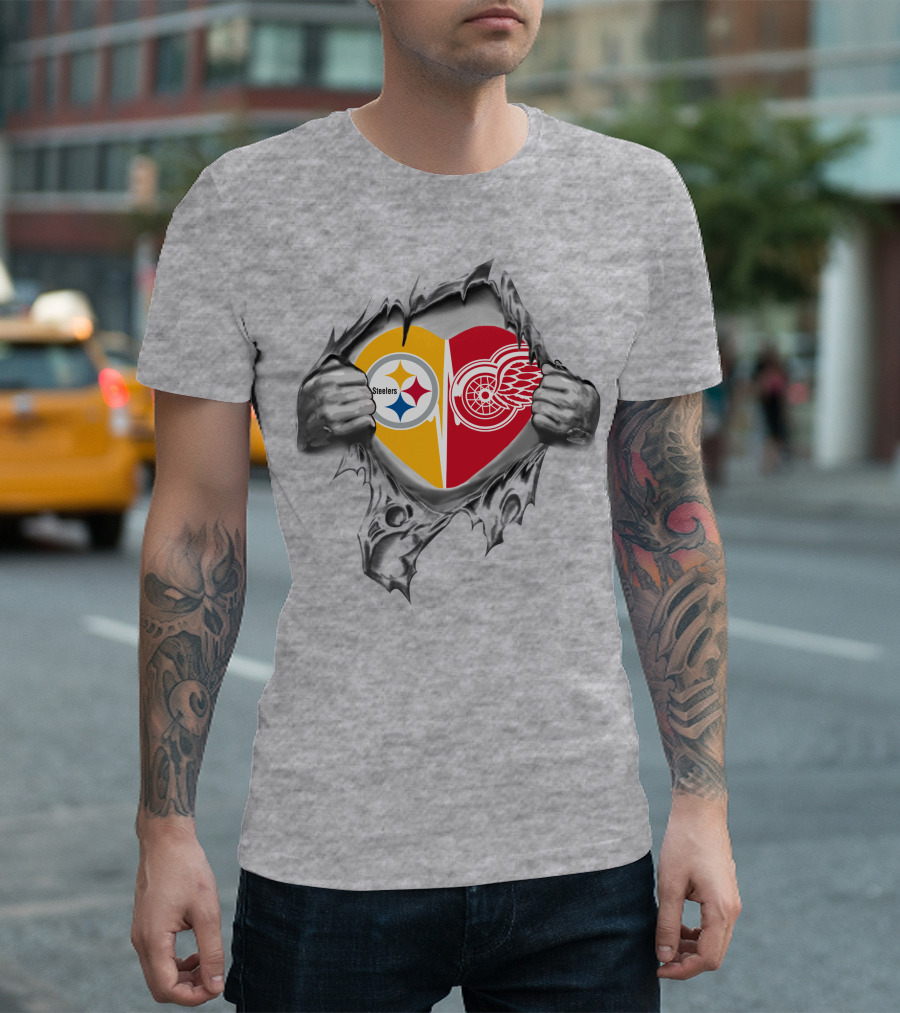 Steelers Red Wings Heart Logo Burst T-Shirt