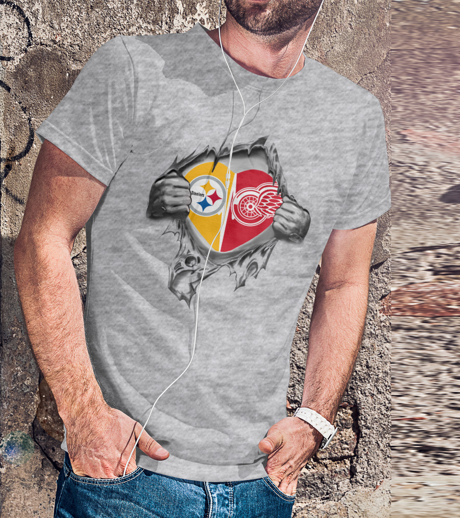 Steelers Red Wings Heart Logo Burst T-Shirt
