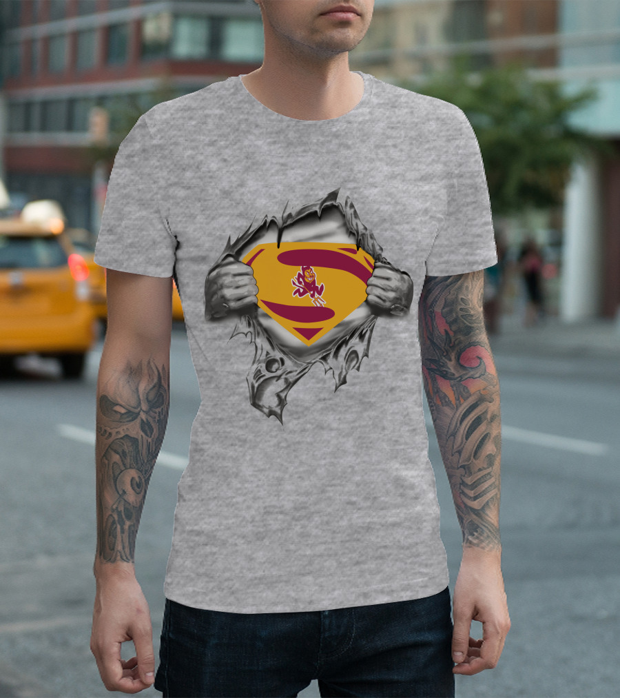 ASU Sparky Superman Logo Rip Bullpen Edition T-Shirt