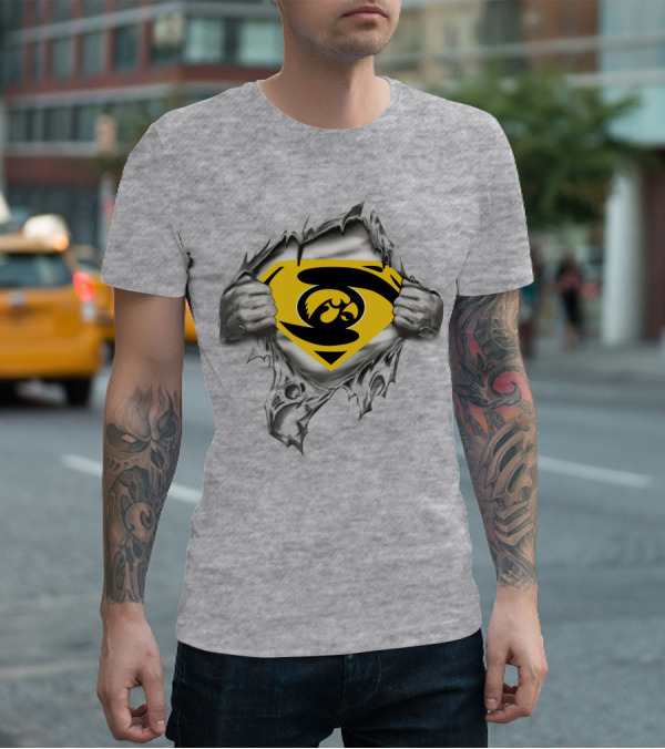 Iowa Hawkeyes Superman Logo Chest Rip T-Shirt