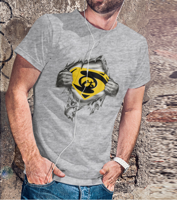 Iowa Hawkeyes Superman Logo Chest Rip T-Shirt