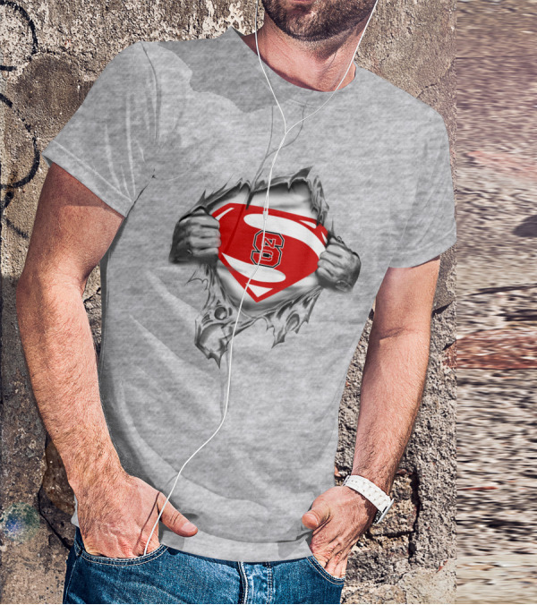 Nc State Superman Logo Revealed Under Torn Fabric T-Shirt