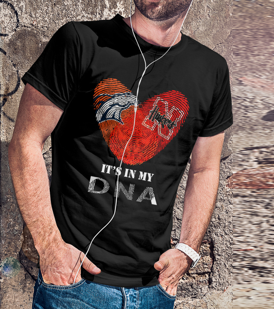 Broncos Huskers Heart Fingerprint It's In My DNA T-Shirt