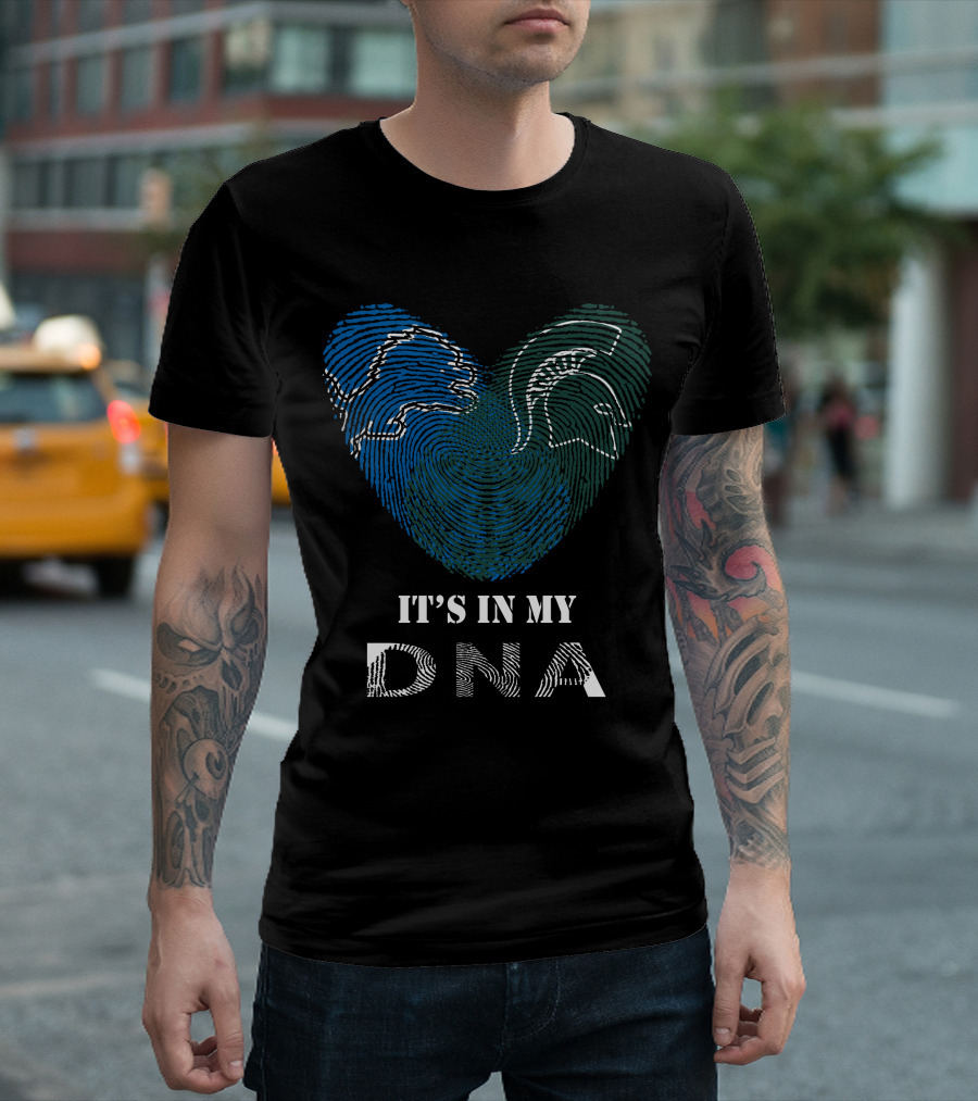 Lions Spartans It's in My DNA Fingerprint Heart T-Shirt
