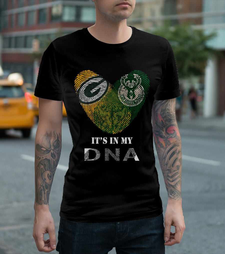 Packers Bucks Logos Fingerprint It's In My DNA T-Shirt