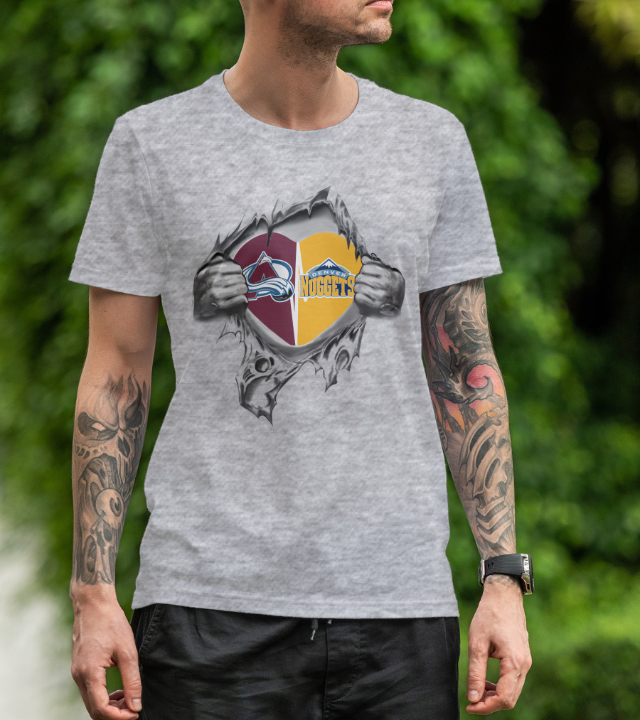 Colorado Avalanche Denver Nuggets Heart Logo Tear T-Shirt