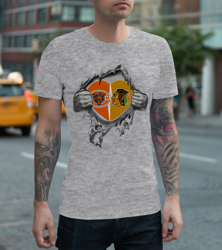 Chicago Bears Blackhawks Heart Logo Fusion T-Shirt