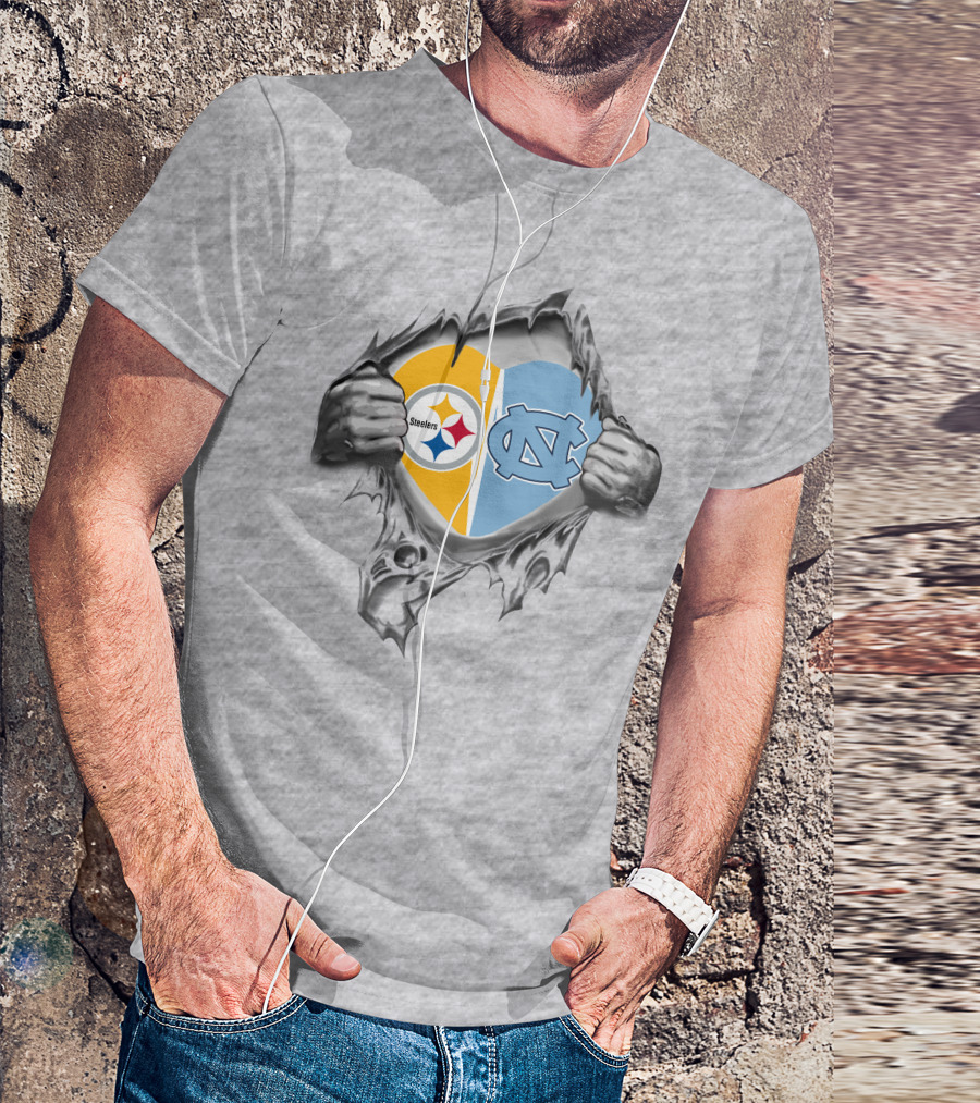 Steelers Tar Heels Heart Logo Fusion T-Shirt