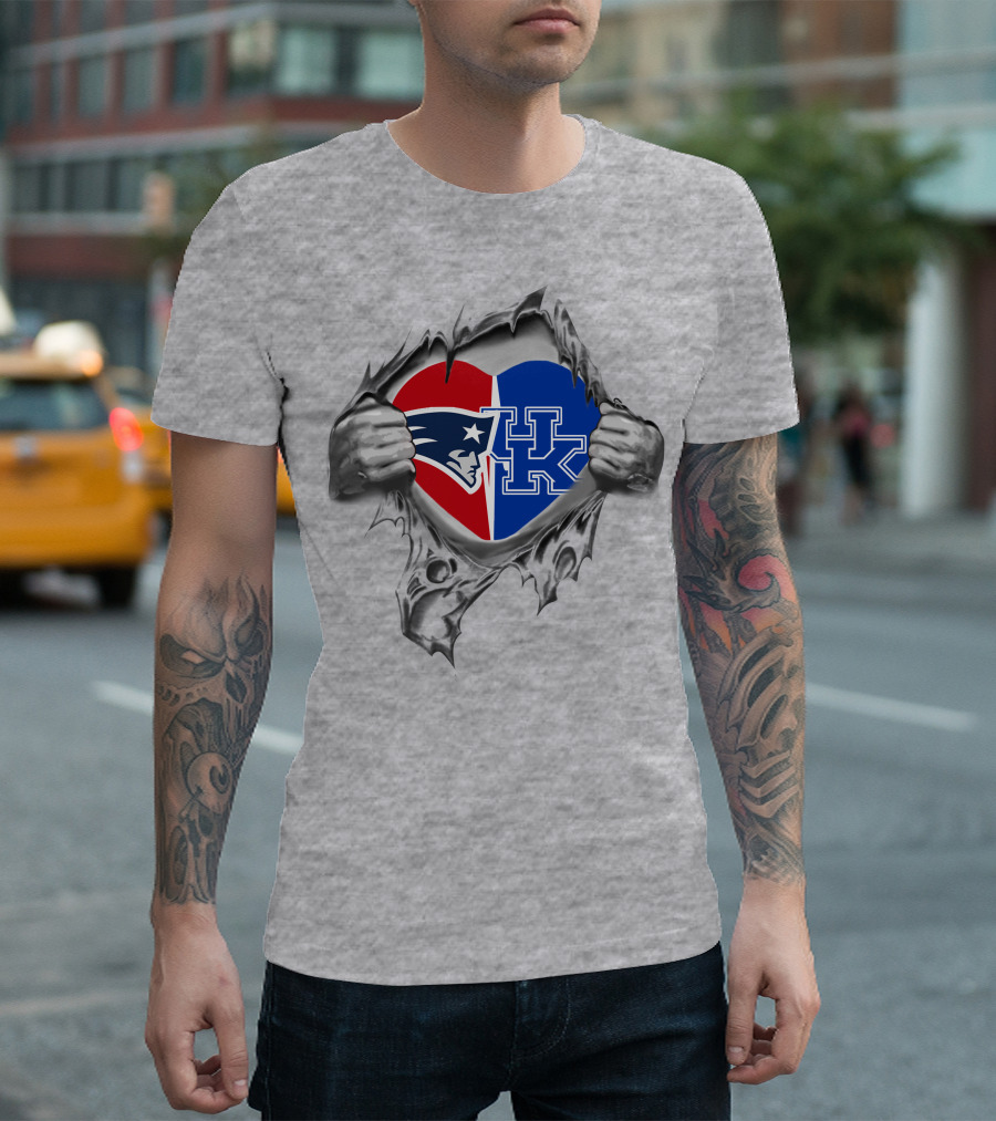 New England Patriots Kentucky Wildcats Heart Logo Fusion T-Shirt