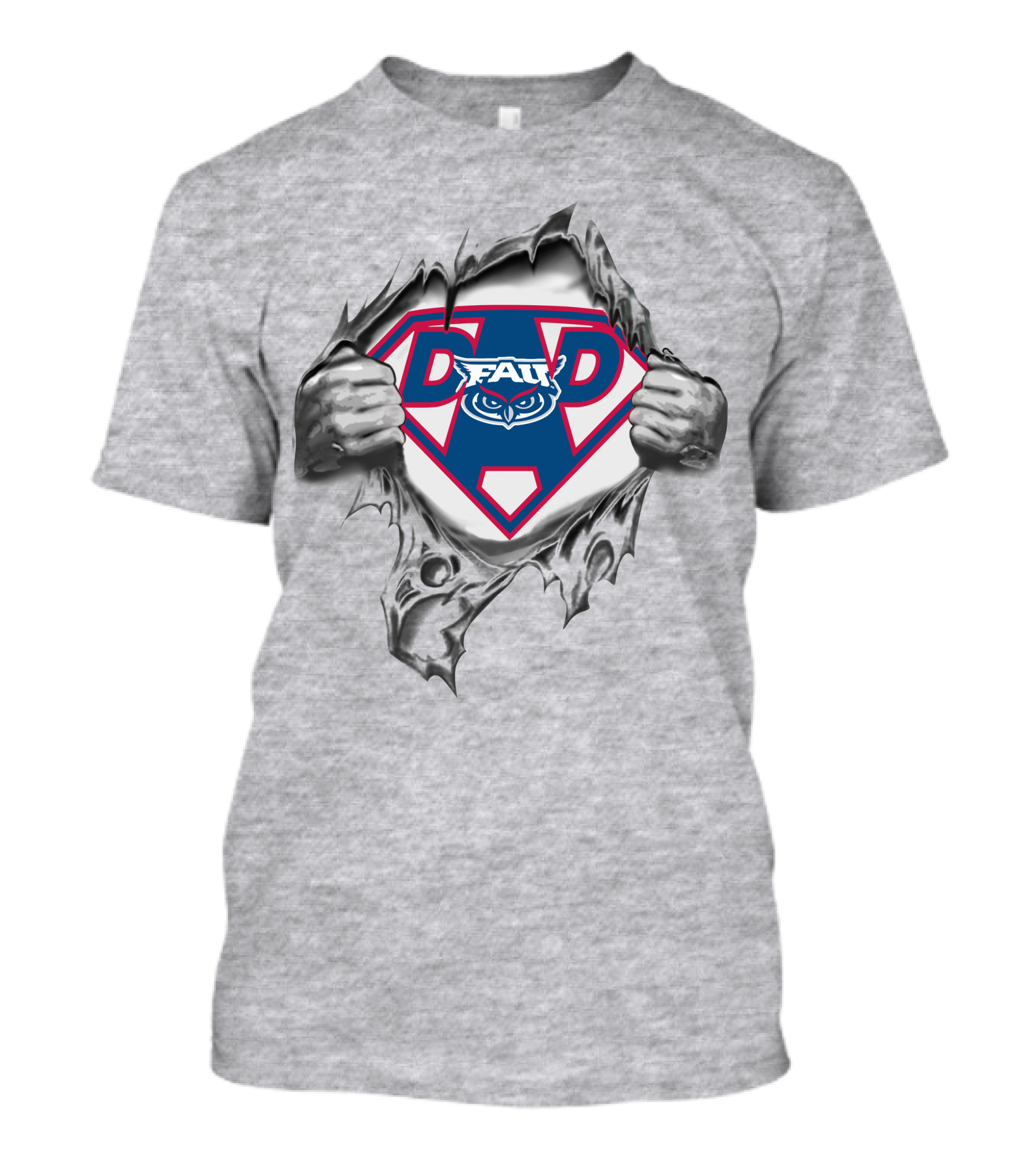FAU Super Dad Owl Emblem Rip T-Shirt