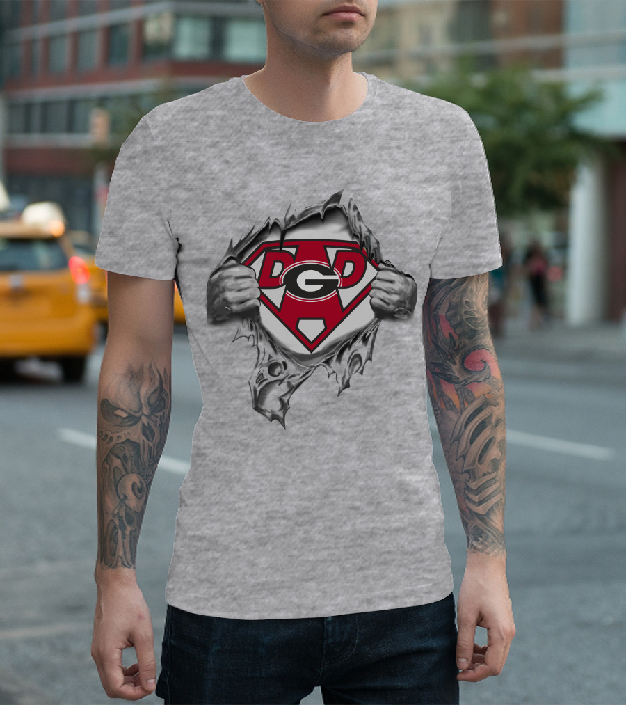 Georgia Bulldogs Super Dad Dgd Logo Superman Style T-Shirt