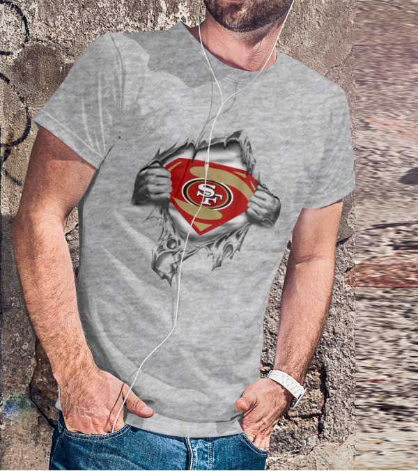 49ers Sf Logo Super Man Chest Rip T-Shirt