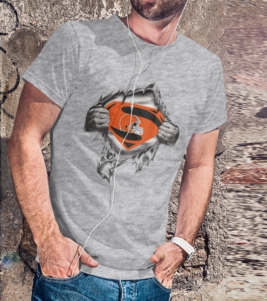 Indian Browns Super Man Cleveland Football Emblem Reveal T-Shirt