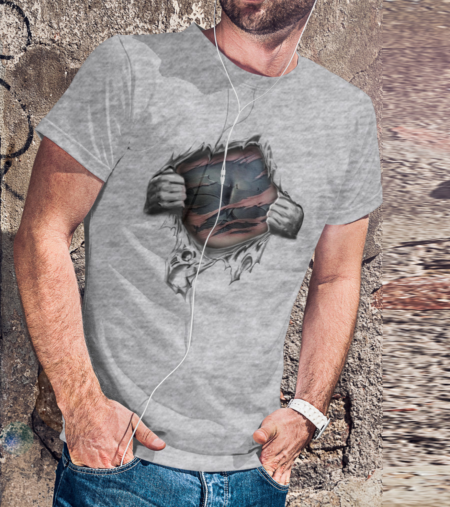 Batman Ripped Logo Reveal With Torn Fabric And Hands T-Shirt