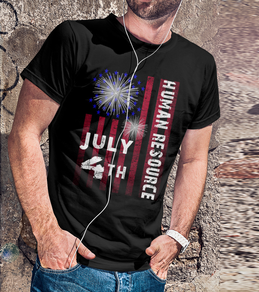 Human Resource July 4Th Fireworks American Independence Day Celebration Stripes T-Shirt