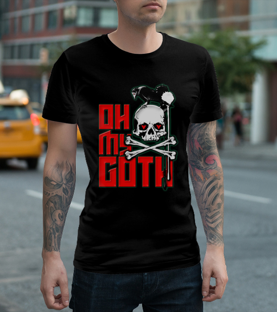 Oh My Goth Skull with Raven and Crossbones Halloween T-Shirt