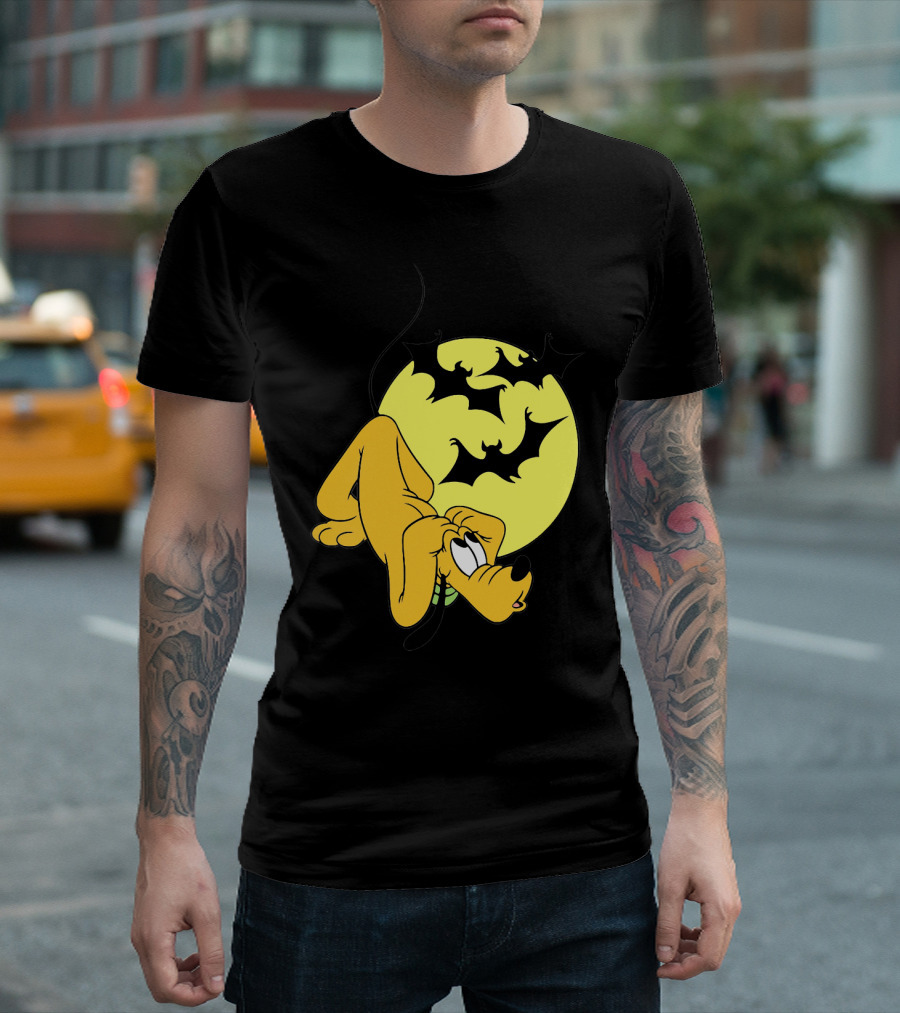 Halloween Moon Spooky Pluto with Bats Mickey Mouse Minnie Mouse Coloring Book T-Shirt