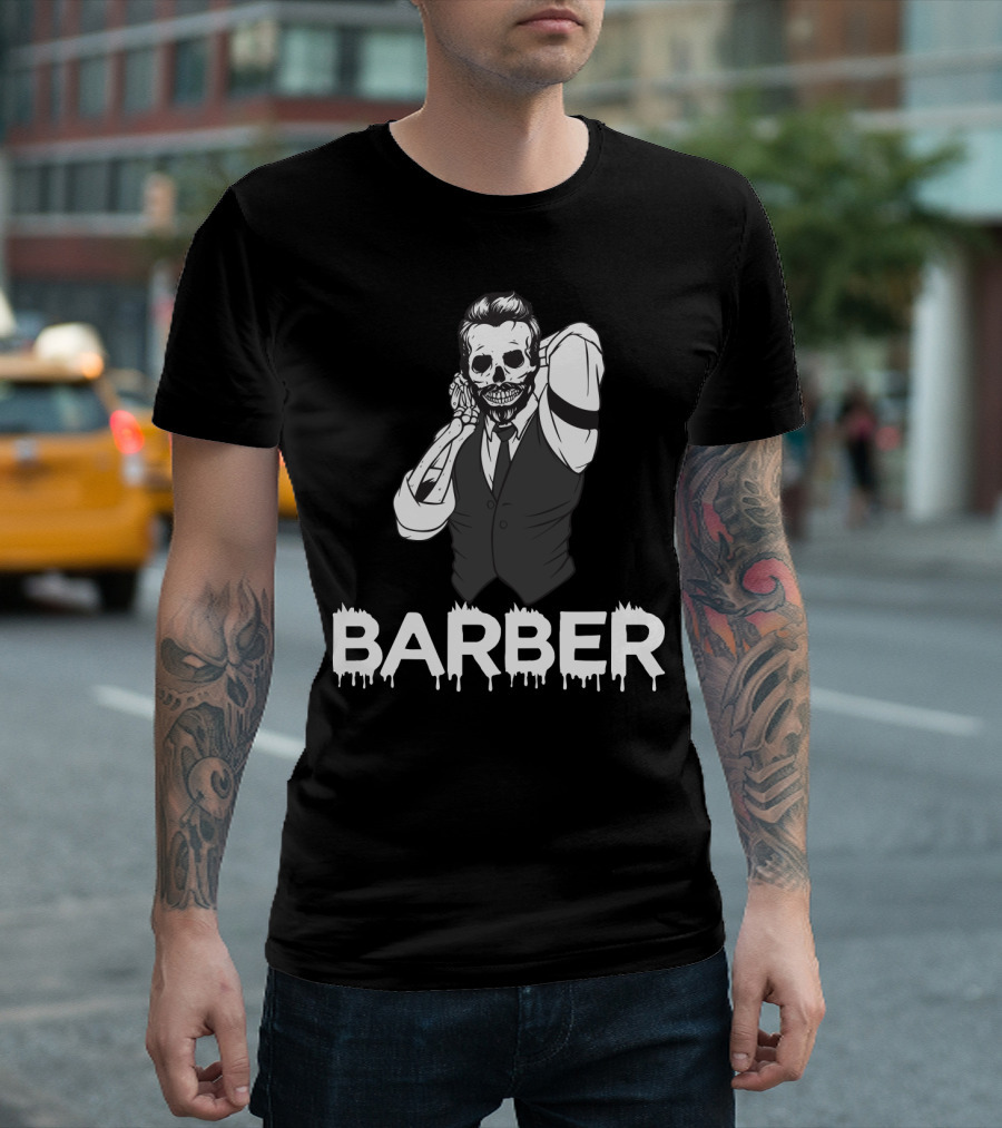 Halloween Barber Skeleton Hairstylist T-Shirt