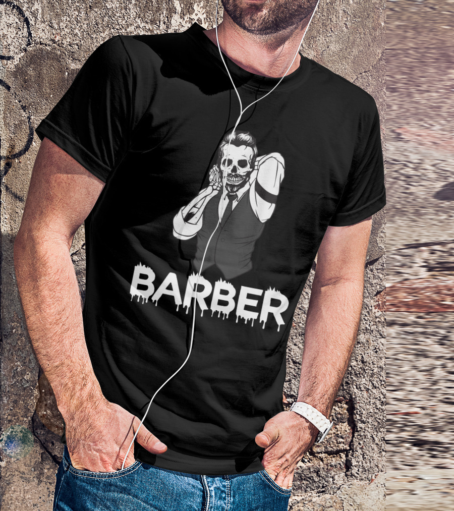 Halloween Barber Skeleton Hairstylist T-Shirt