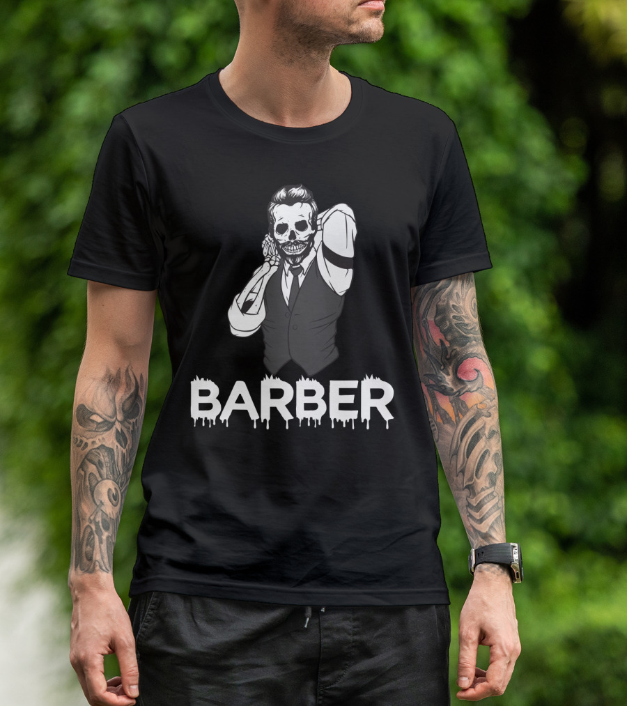 Halloween Barber Skeleton Hairstylist T-Shirt