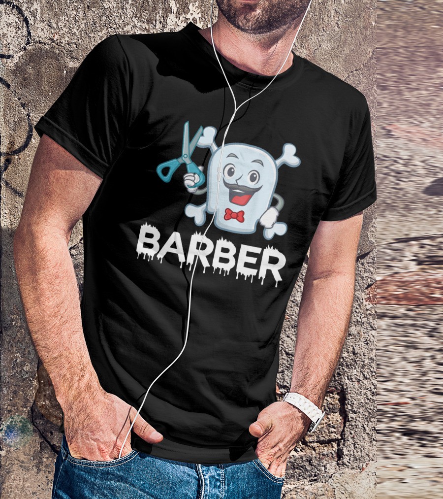 Barber Halloween Ghost With Scissors And Bow Tie T-Shirt