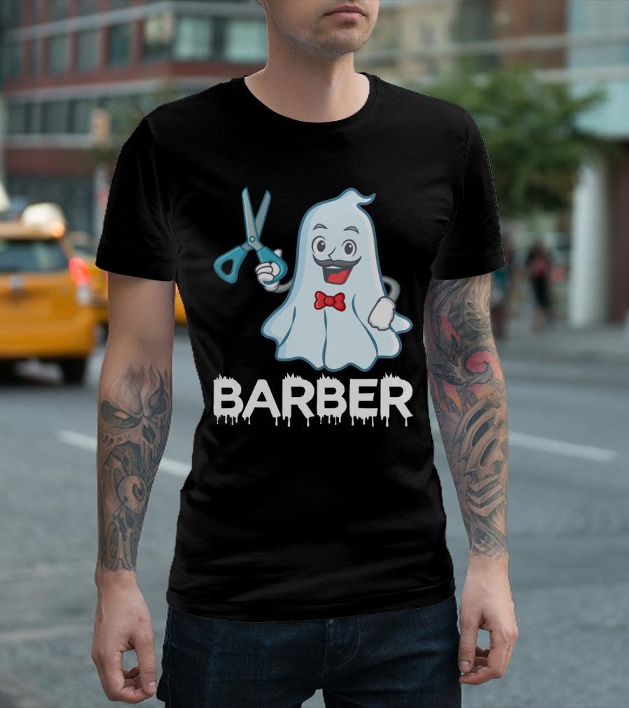 Halloween Ghost Barber Hairstylist Scissors Spirited T-Shirt