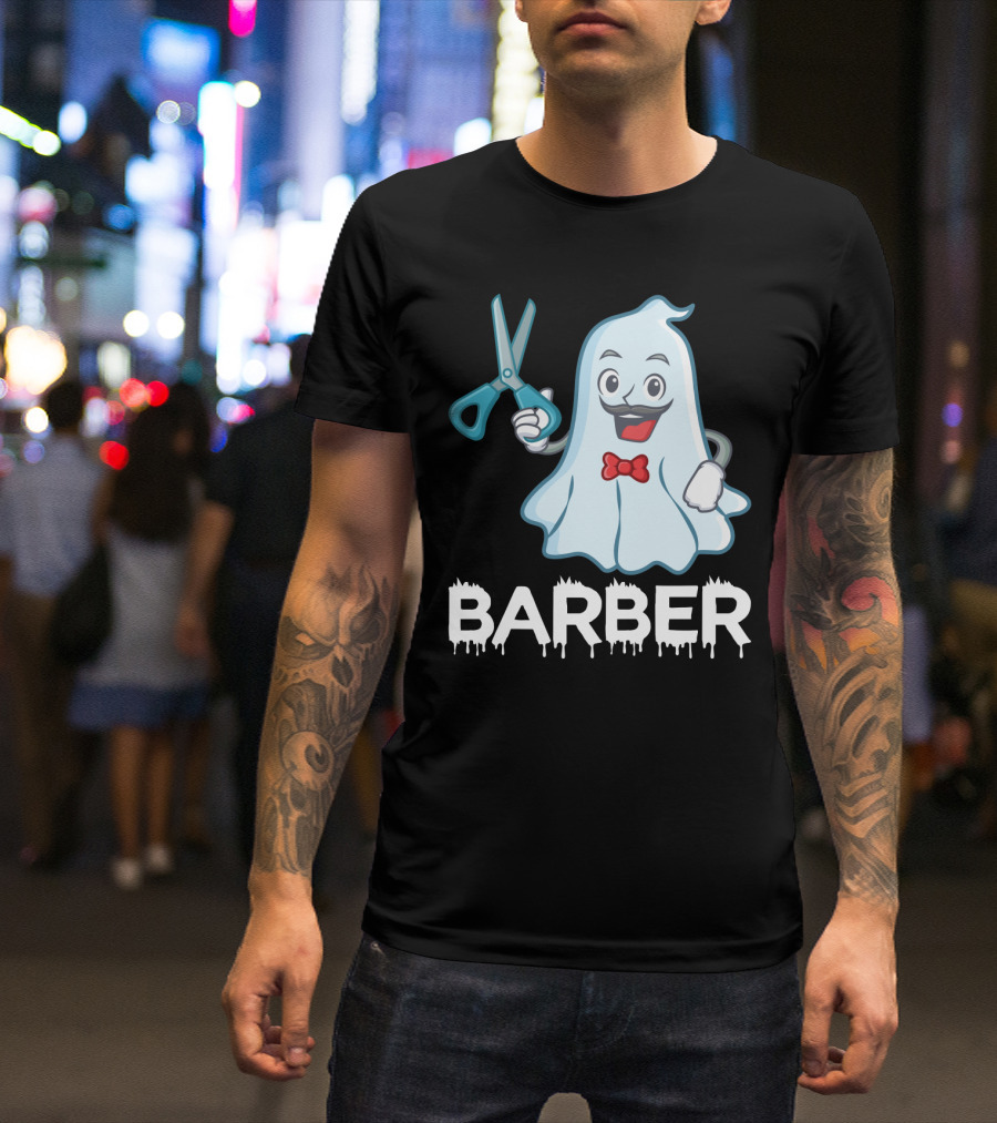 Halloween Ghost Barber Hairstylist Scissors Spirited T-Shirt