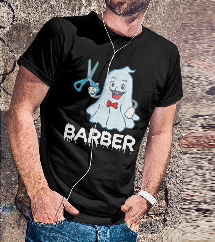 Halloween Ghost Barber Hairstylist Scissors Spirited T-Shirt