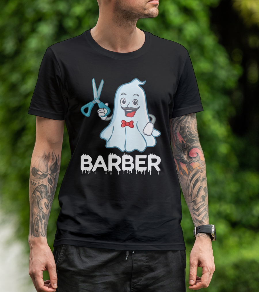 Halloween Ghost Barber Hairstylist Scissors Spirited T-Shirt