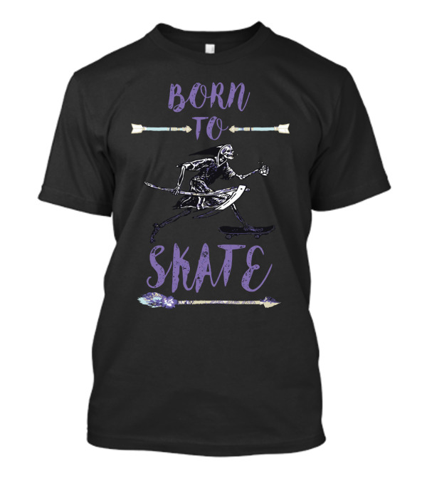 Born To Skate Halloween Skateboard Skeleton T-Shirt