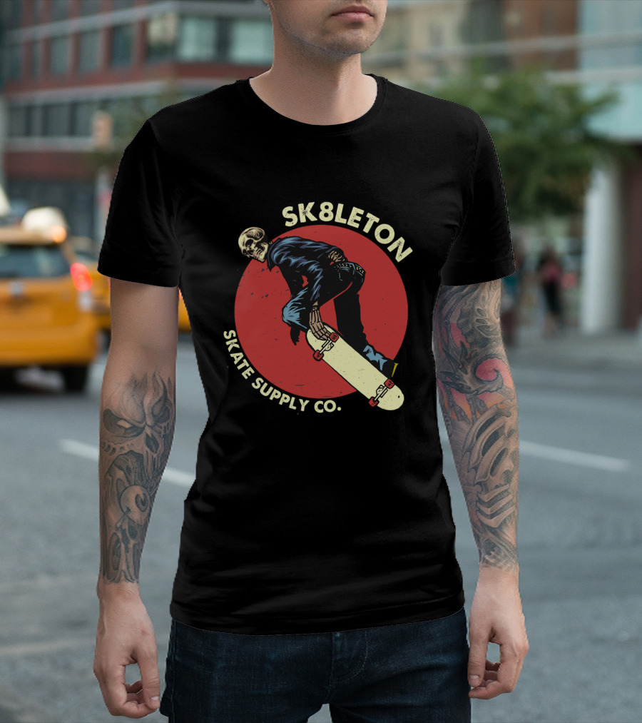 SK8leton Skate Supply Co Halloween Skateboard Skeleton Skater T-Shirt