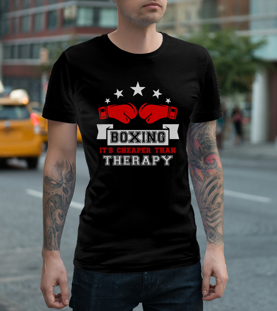 Boxing It's Cheaper Than Therapy Red Gloves Stars Boxer T-Shirt