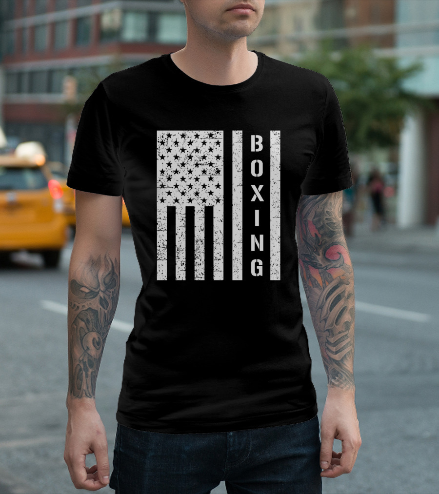 Boxing Vertical Stars Stripes USA Flag T-Shirt