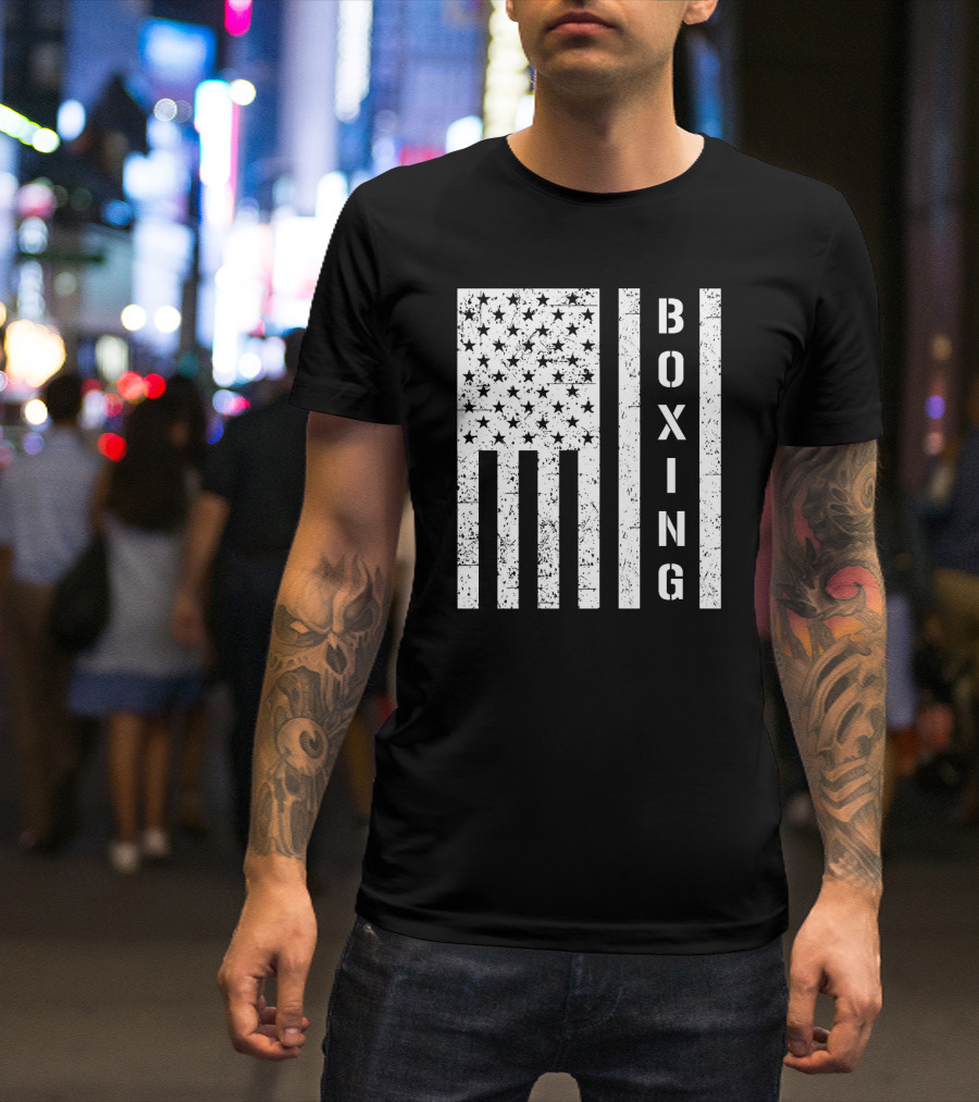 Boxing Vertical Stars Stripes USA Flag T-Shirt
