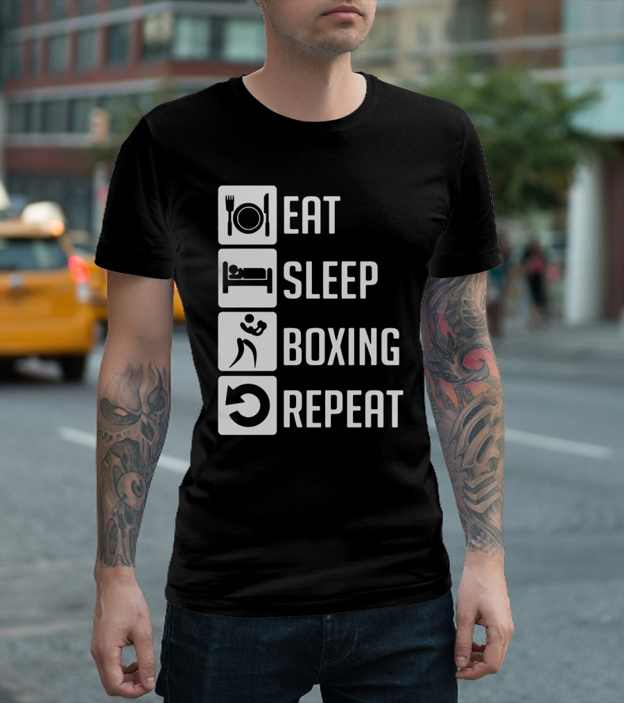 EAT SLEEP BOXING REPEAT Lifestyle Routine Iconic Symbols T-Shirt