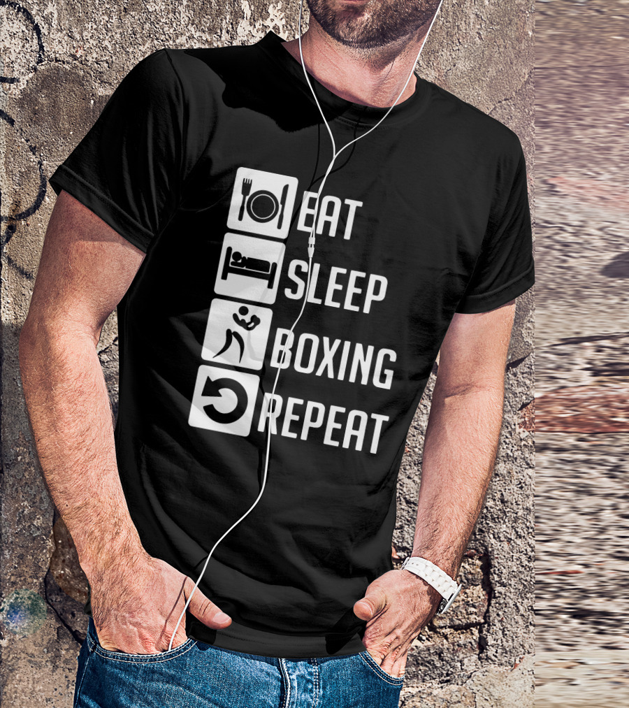 EAT SLEEP BOXING REPEAT Lifestyle Routine Iconic Symbols T-Shirt