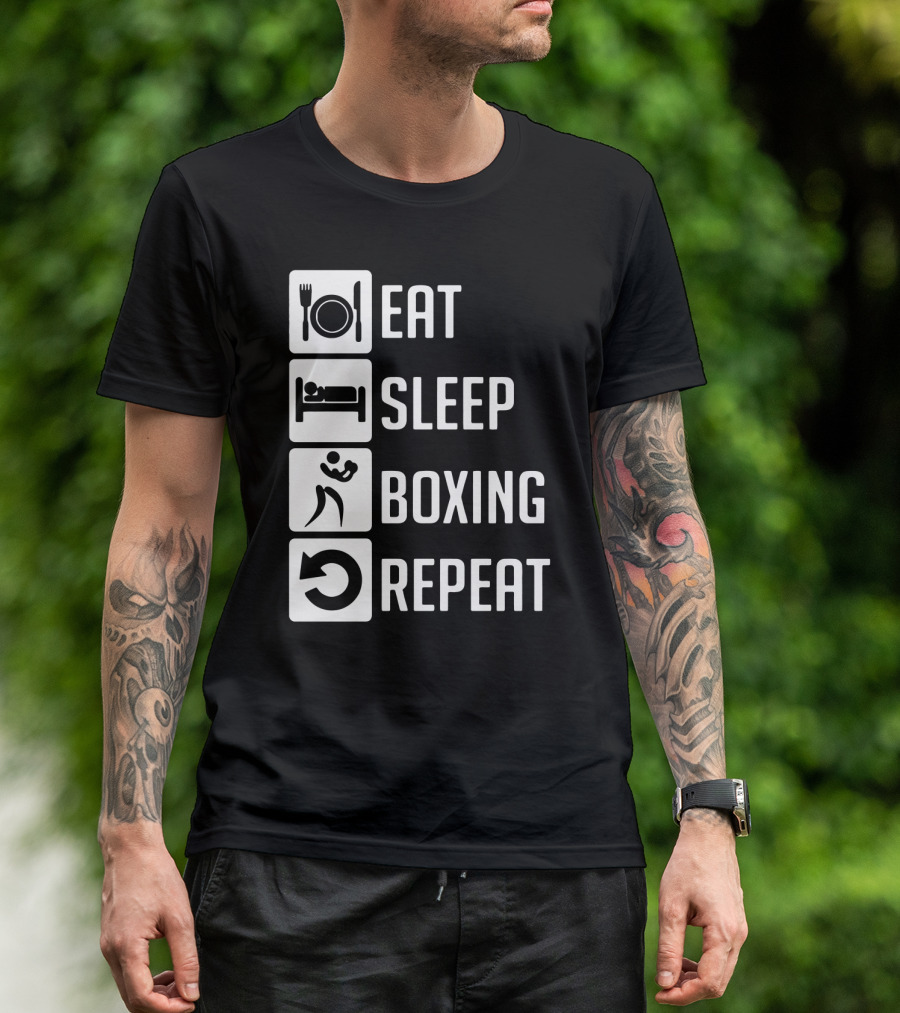 EAT SLEEP BOXING REPEAT Lifestyle Routine Iconic Symbols T-Shirt