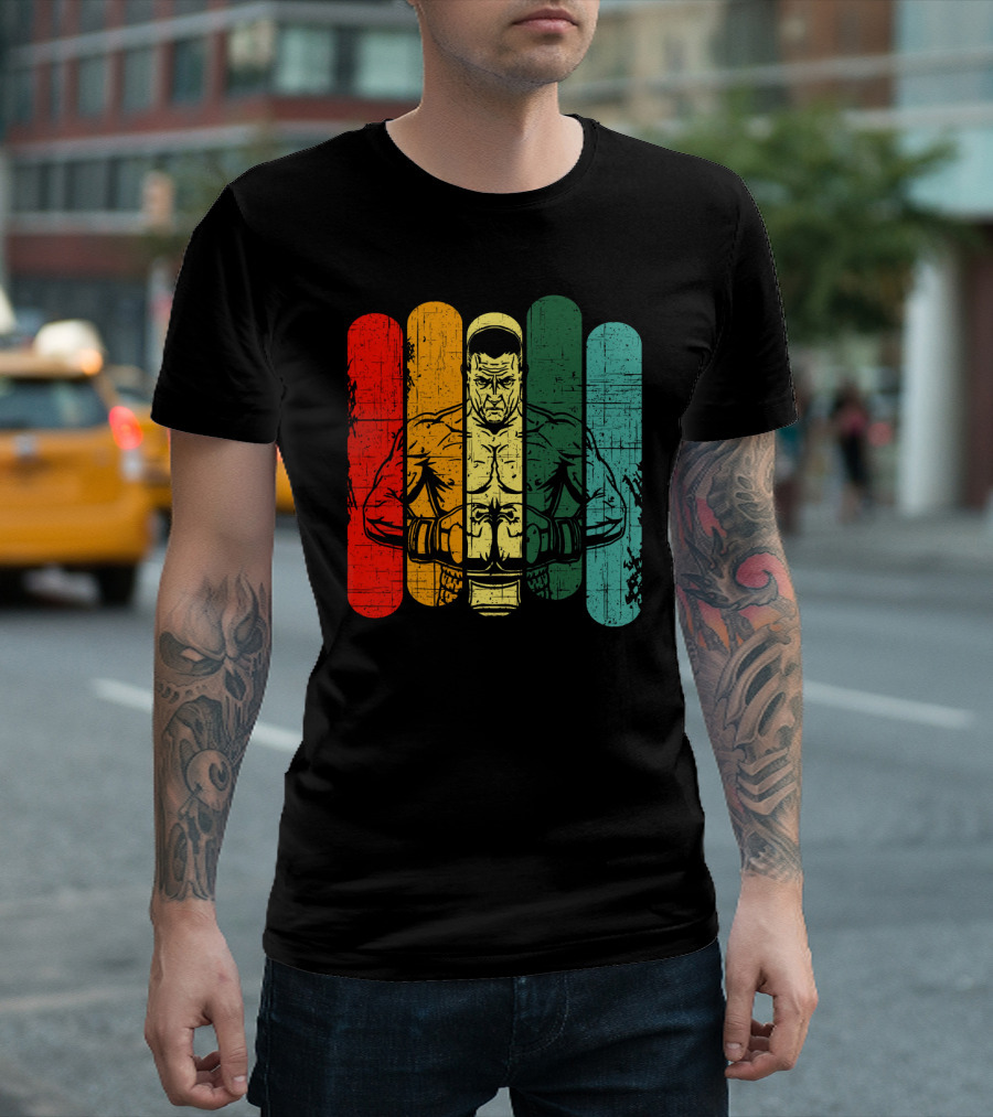Retro Boxing Champion With Bold Multicolor Stripes T-Shirt