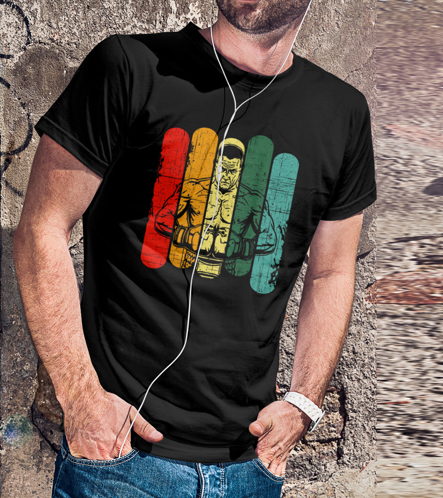 Retro Boxing Champion With Bold Multicolor Stripes T-Shirt