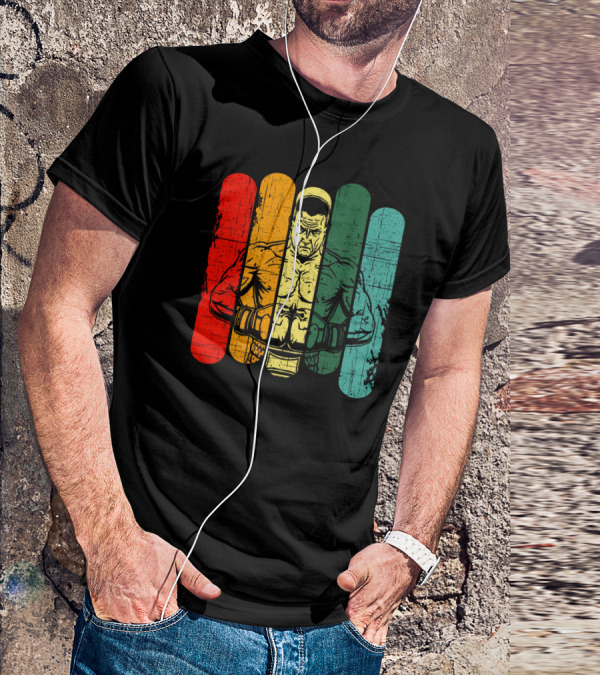 Retro Boxing Champion With Bold Multicolor Stripes T-Shirt