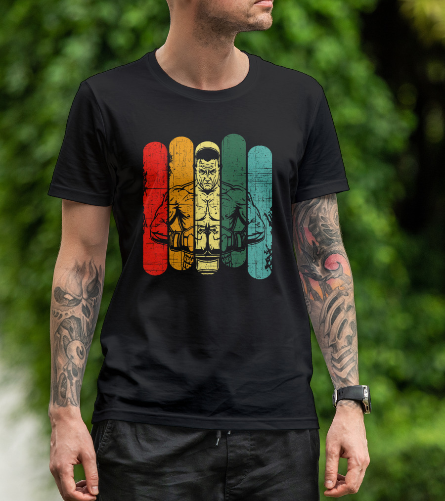 Retro Boxing Champion With Bold Multicolor Stripes T-Shirt