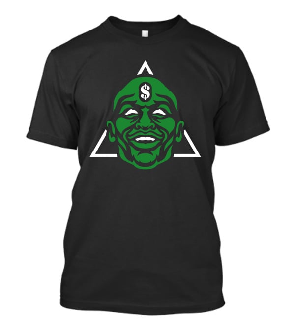 Green Smiling Face With Dollar Sign And White Triangle T-Shirt