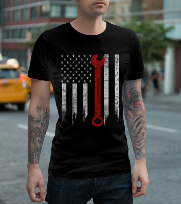 American Flag Wrench Engineer T-Shirt