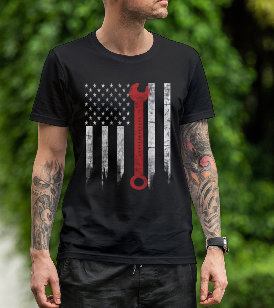 American Flag Wrench Engineer T-Shirt