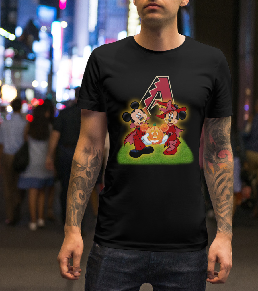 Arizona Diamondbacks Halloween Mickey And Minnie With Pumpkin T-Shirt